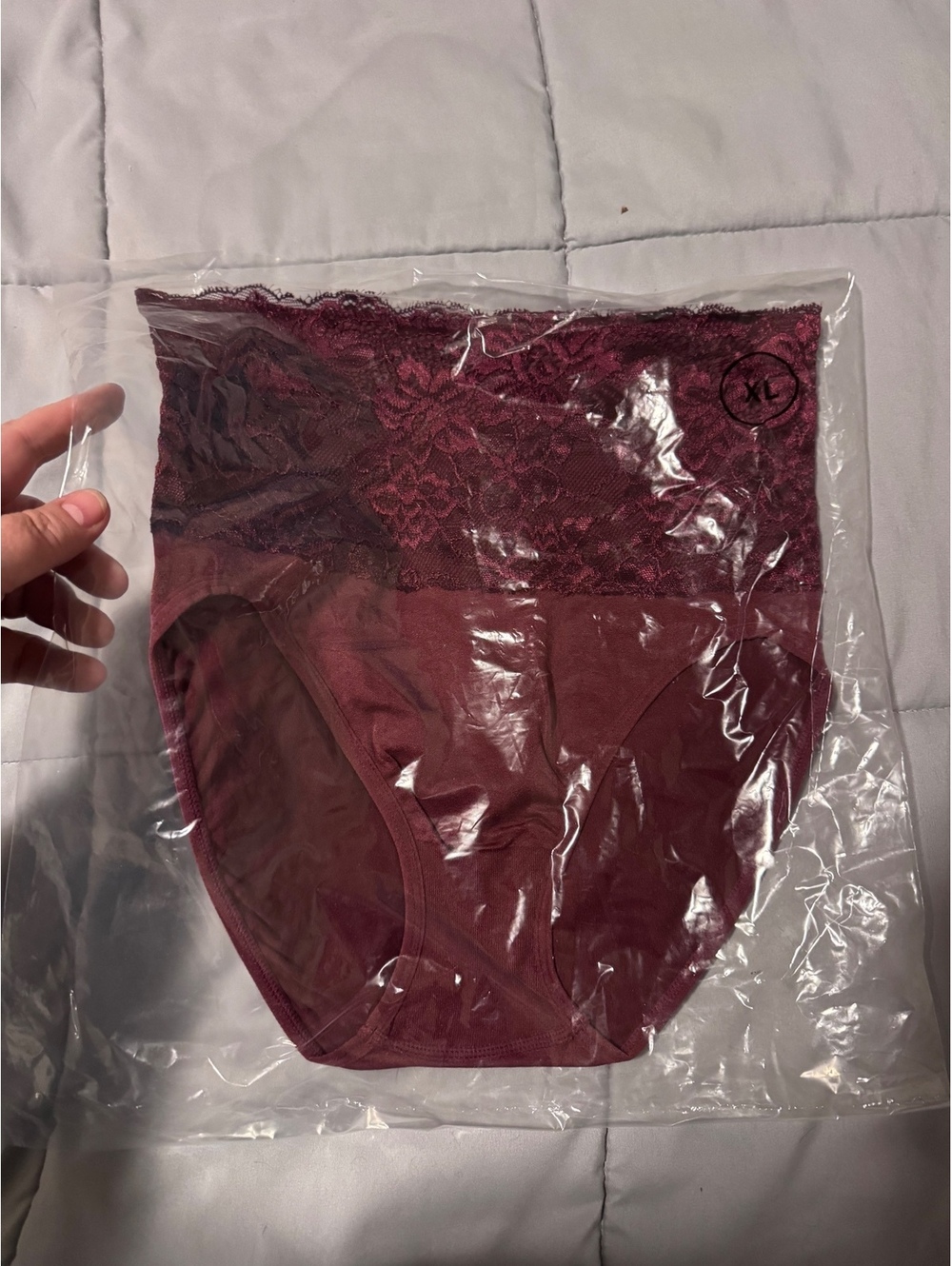 2 Pack Women’s Lace Brief Panties Size XL Burgundy Gray New Sealed